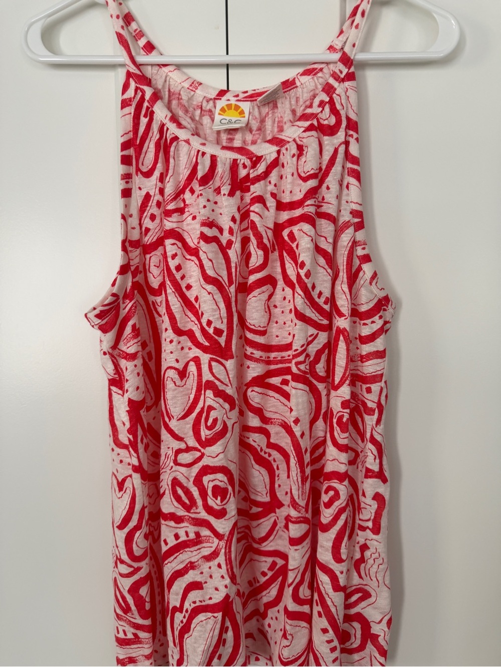 C&C California White Tank with Red Abstract Print
